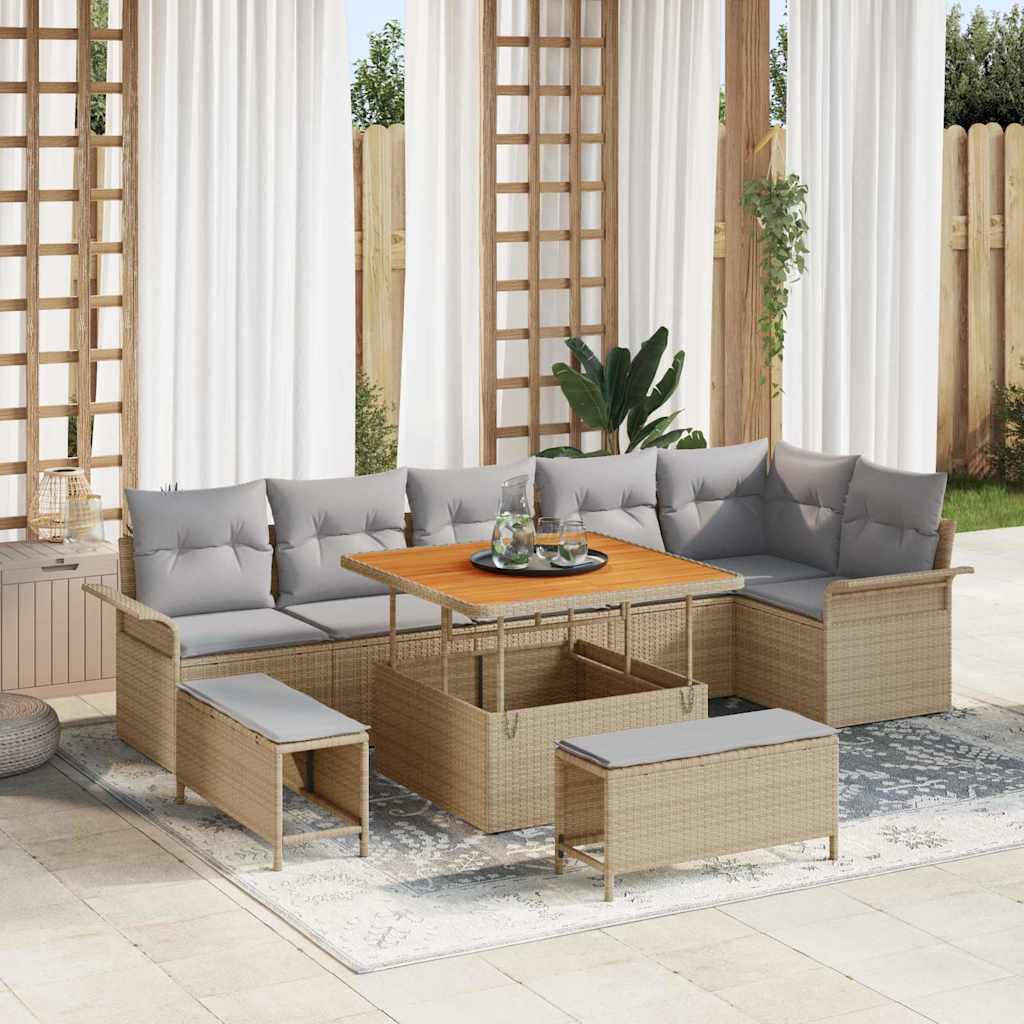 Garten-Sofa-Set 9 pcs Beige Poly-Rattan