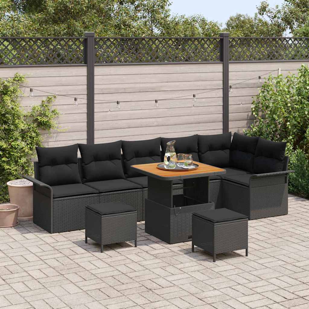 Garten-Sofa-Set 9 pcs Schwarz Poly-Rattan