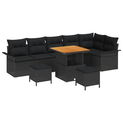Garten-Sofa-Set 9 pcs Schwarz Poly-Rattan