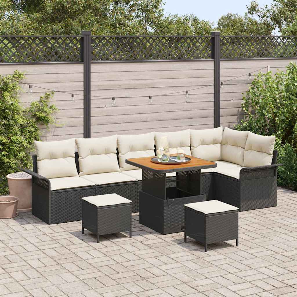 Garten-Sofa-Set 9 pcs Schwarz Poly-Rattan
