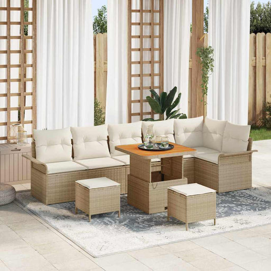 Garten-Sofa-Set 9 pcs Beige Poly-Rattan