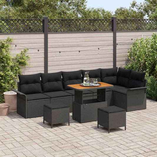 Garten-Sofa-Set 9 pcs Schwarz Poly-Rattan
