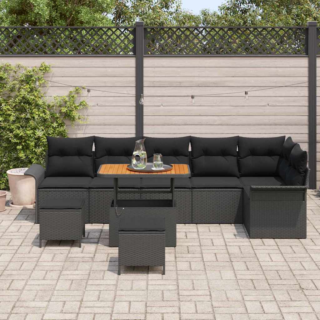 Garten-Sofa-Set 9 pcs Schwarz Poly-Rattan