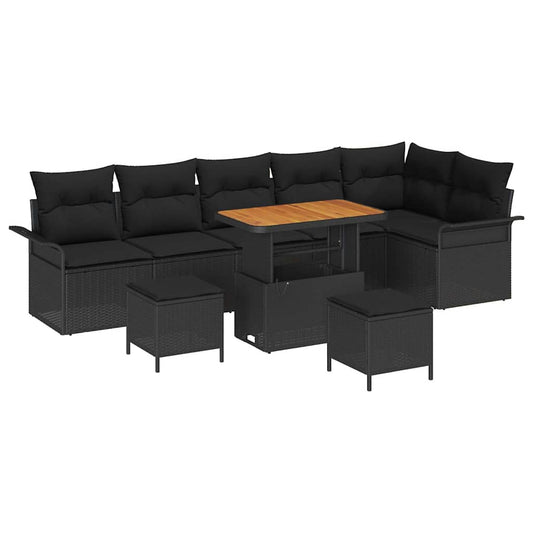 Garten-Sofa-Set 9 pcs Schwarz Poly-Rattan