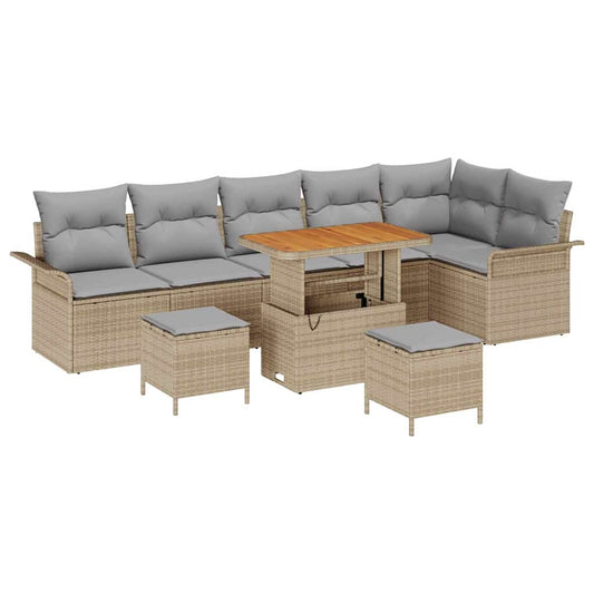 Garten-Sofa-Set 9 pcs Beige Poly-Rattan
