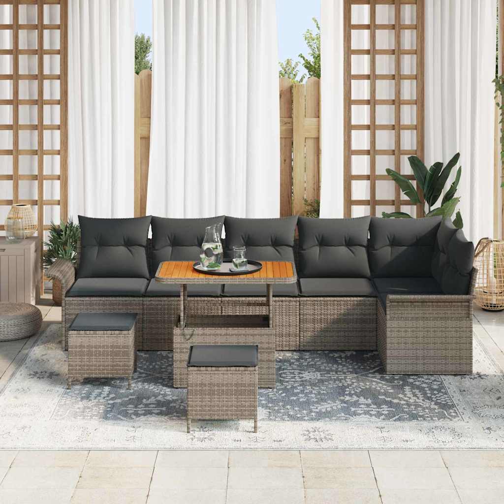 Garten-Sofa-Set 9 pcs Grau Poly-Rattan