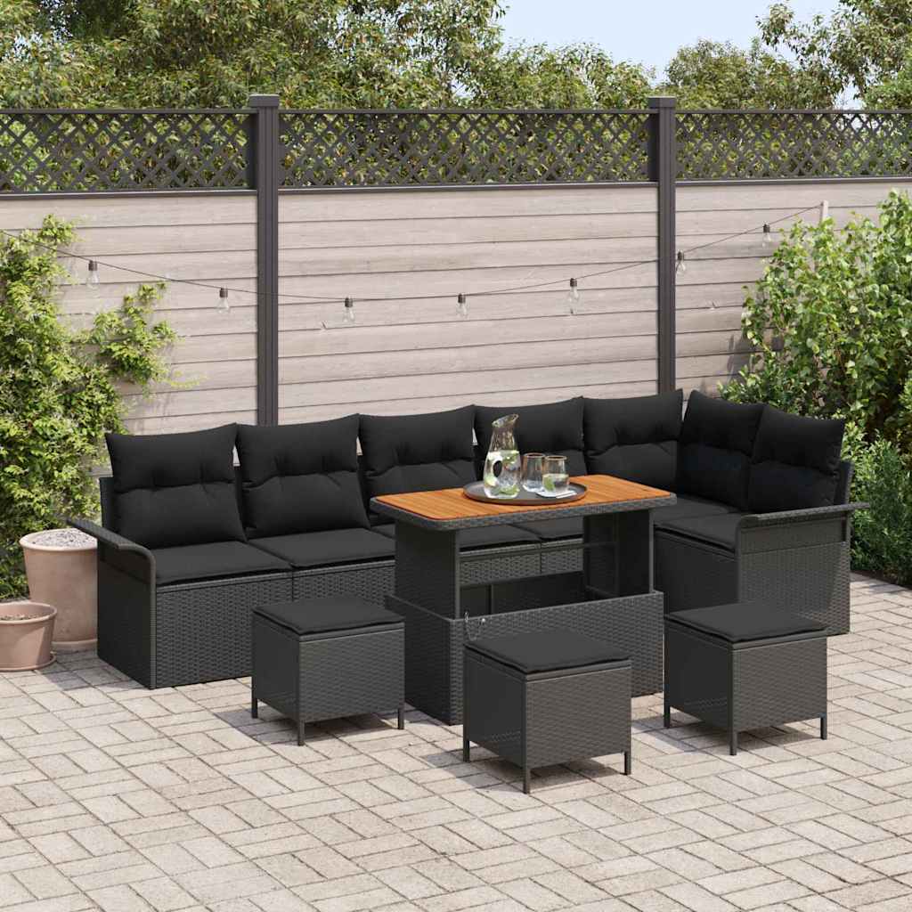 Garten-Sofa-Set 10 pcs Schwarz Poly-Rattan