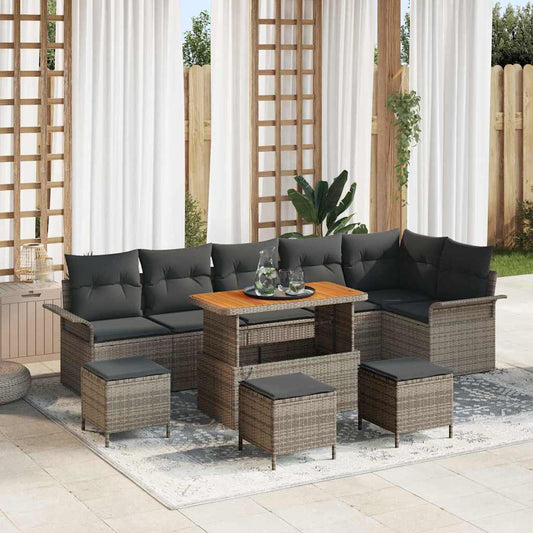 Garten-Sofa-Set 10 pcs Grau Poly-Rattan