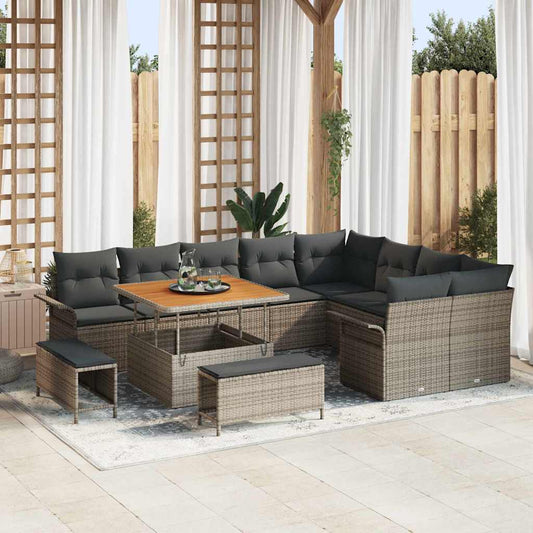 Garten-Sofa-Set 12 pcs Grau Poly-Rattan