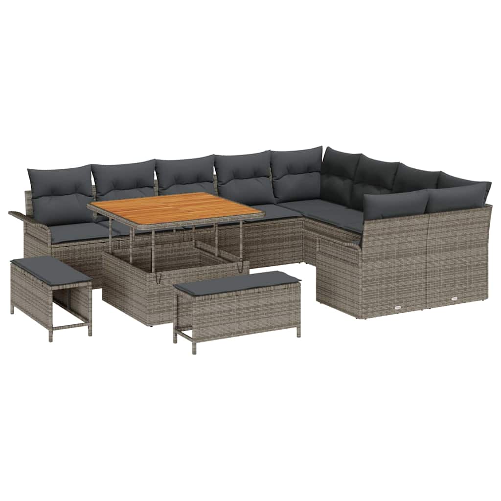 Garten-Sofa-Set 12 pcs Grau Poly-Rattan