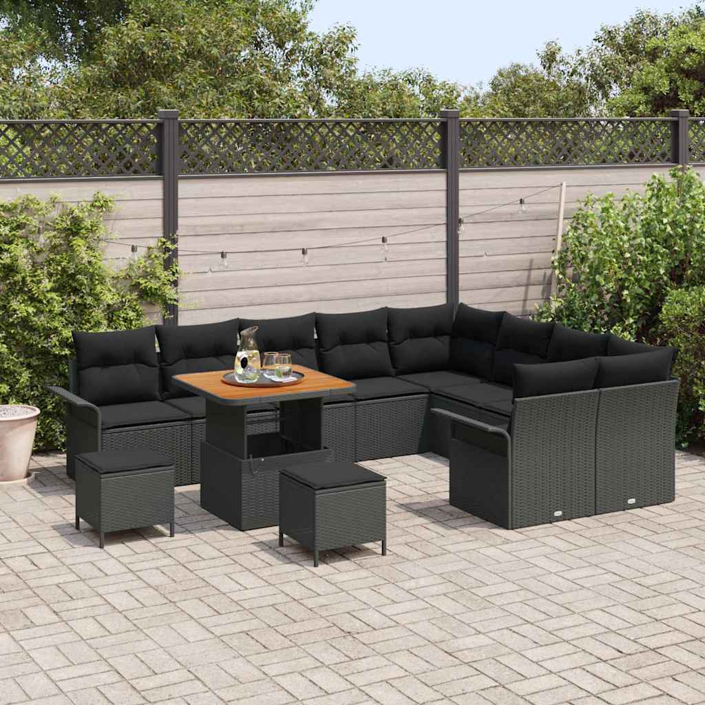 Garten-Sofa-Set 12 pcs Schwarz Poly-Rattan