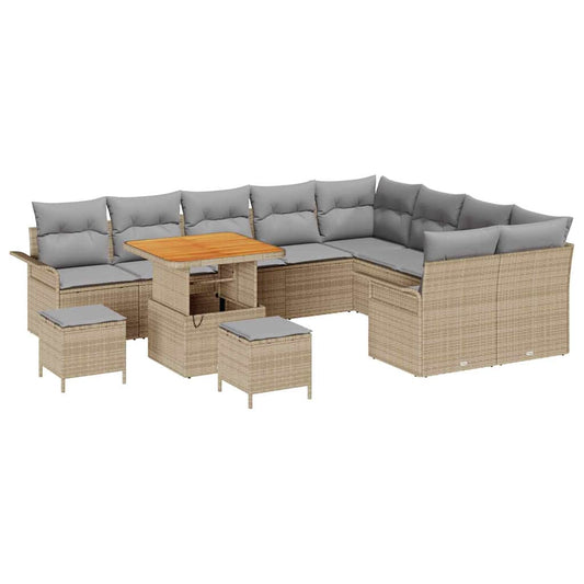 Garten-Sofa-Set 12 pcs Beige Poly-Rattan