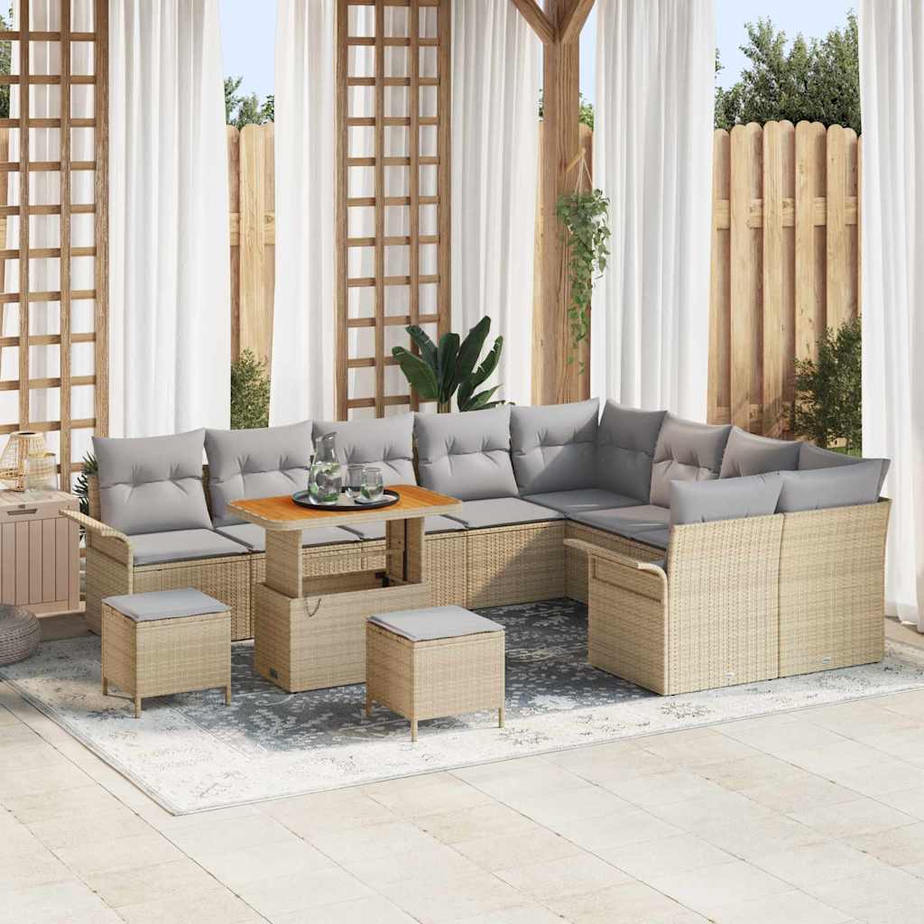 Garten-Sofa-Set 12 pcs Beige Poly-Rattan