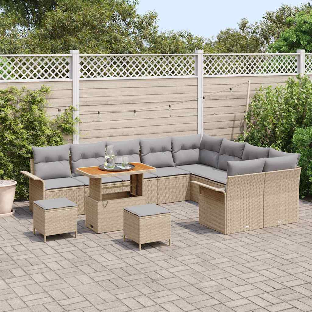 Garten-Sofa-Set 12 pcs Beige Poly-Rattan