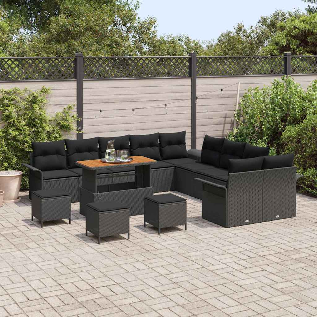 Garten-Sofa-Set 14 pcs Schwarz Poly-Rattan