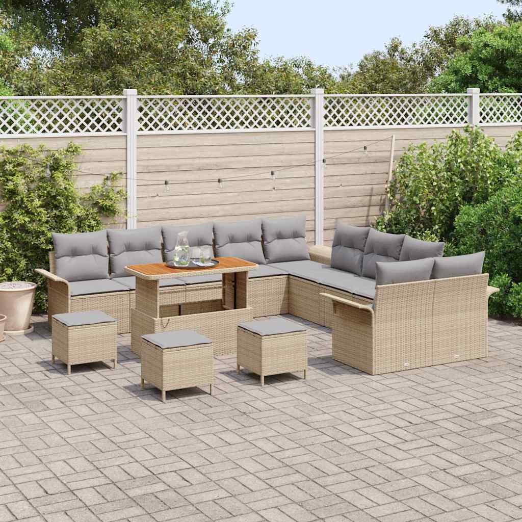 Garten-Sofa-Set 14 pcs Beige Poly-Rattan