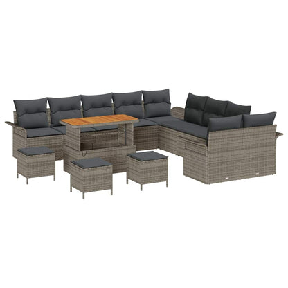 Garten-Sofa-Set 14 pcs Grau Poly-Rattan