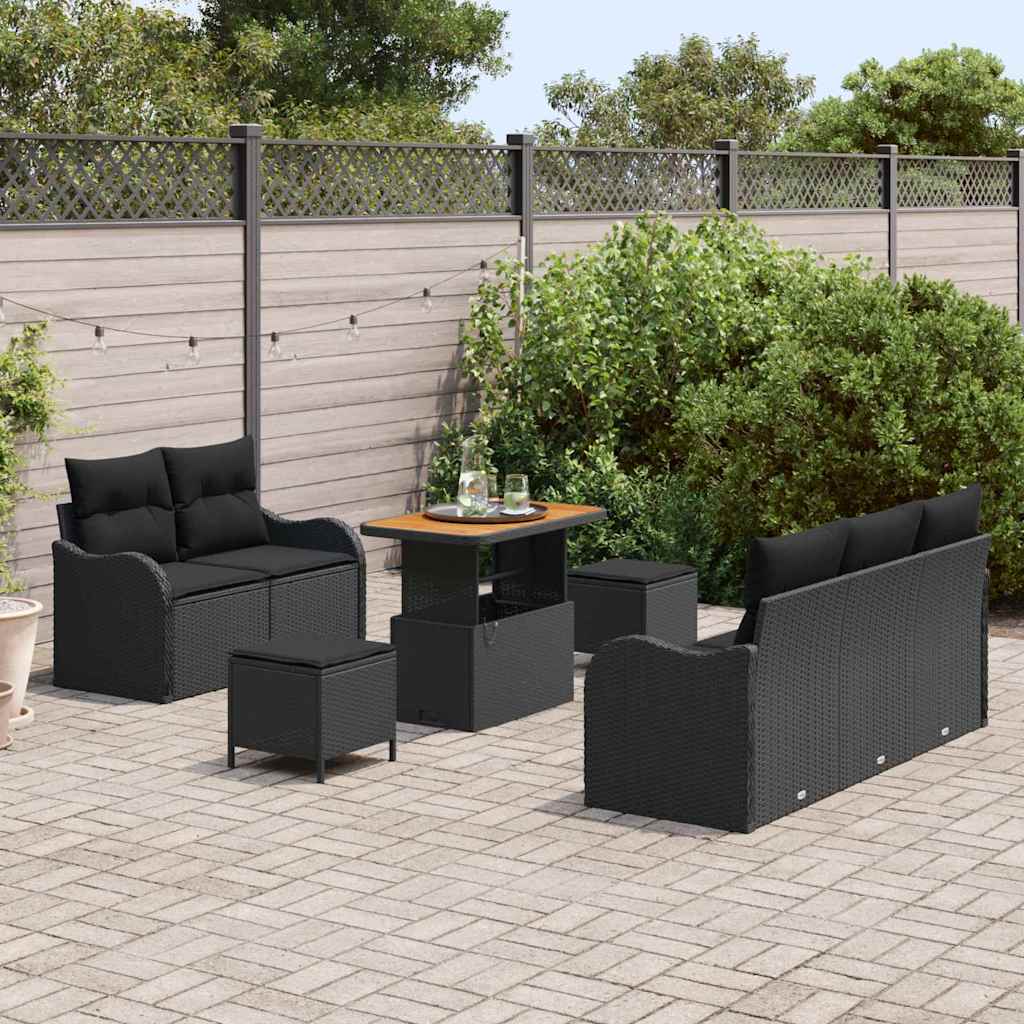 Garten-Sofa-Set 8 pcs Schwarz Poly-Rattan