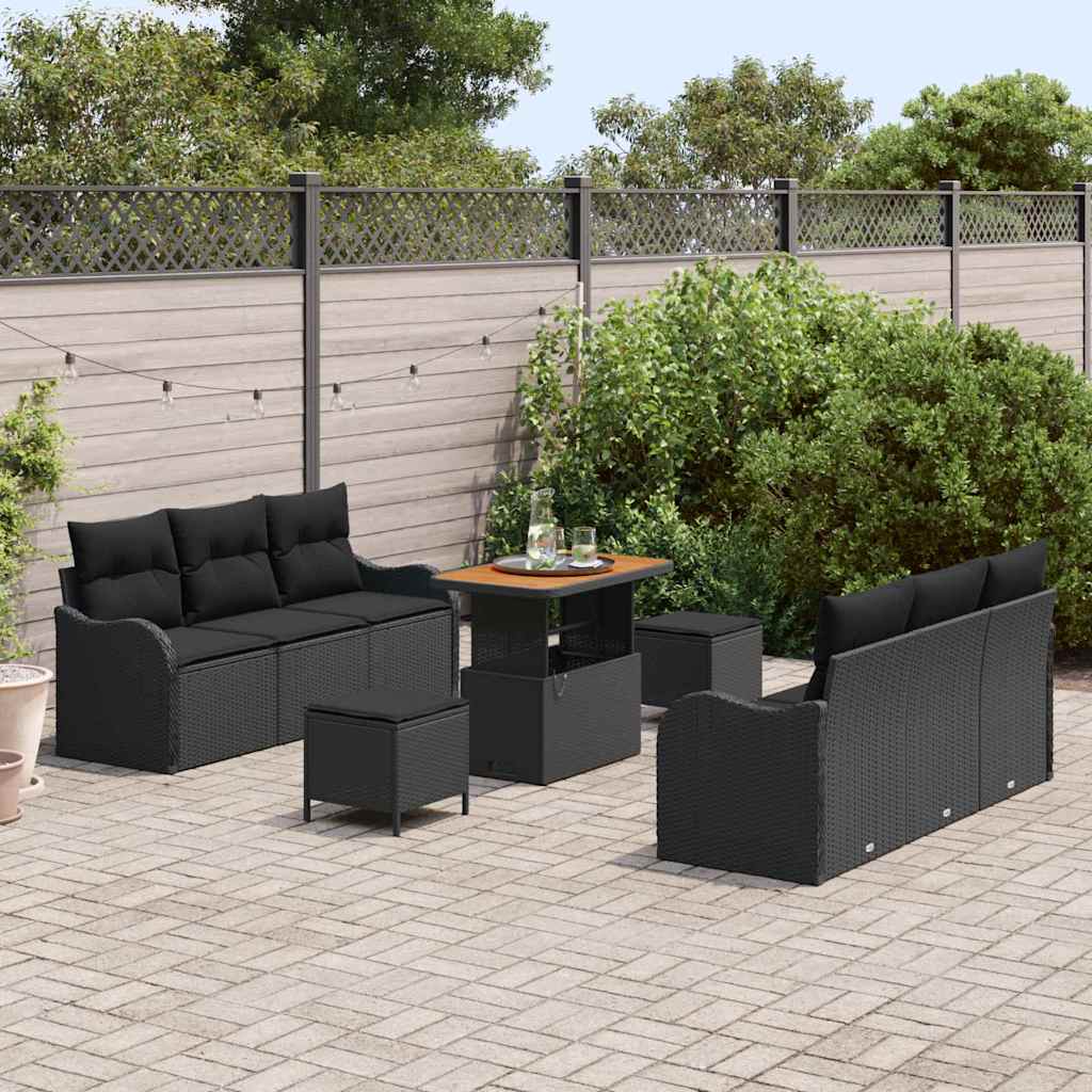 Garten-Sofa-Set 9 pcs Schwarz Poly-Rattan