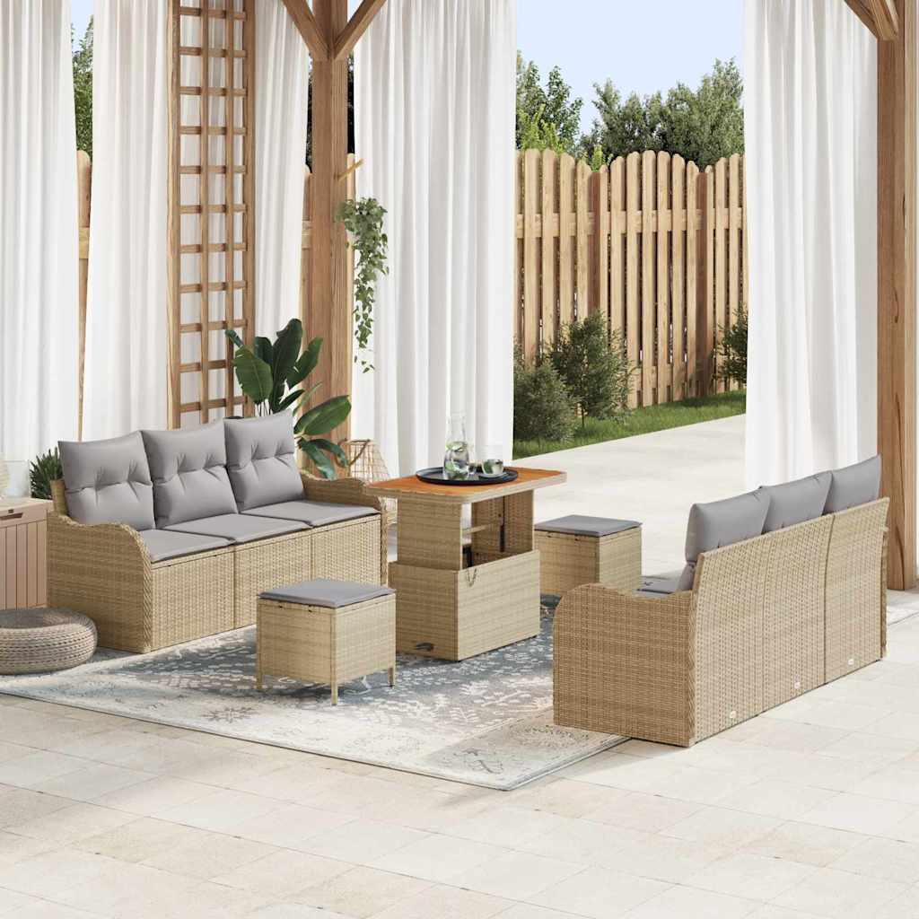 Garten-Sofa-Set 9 pcs Beige Poly-Rattan