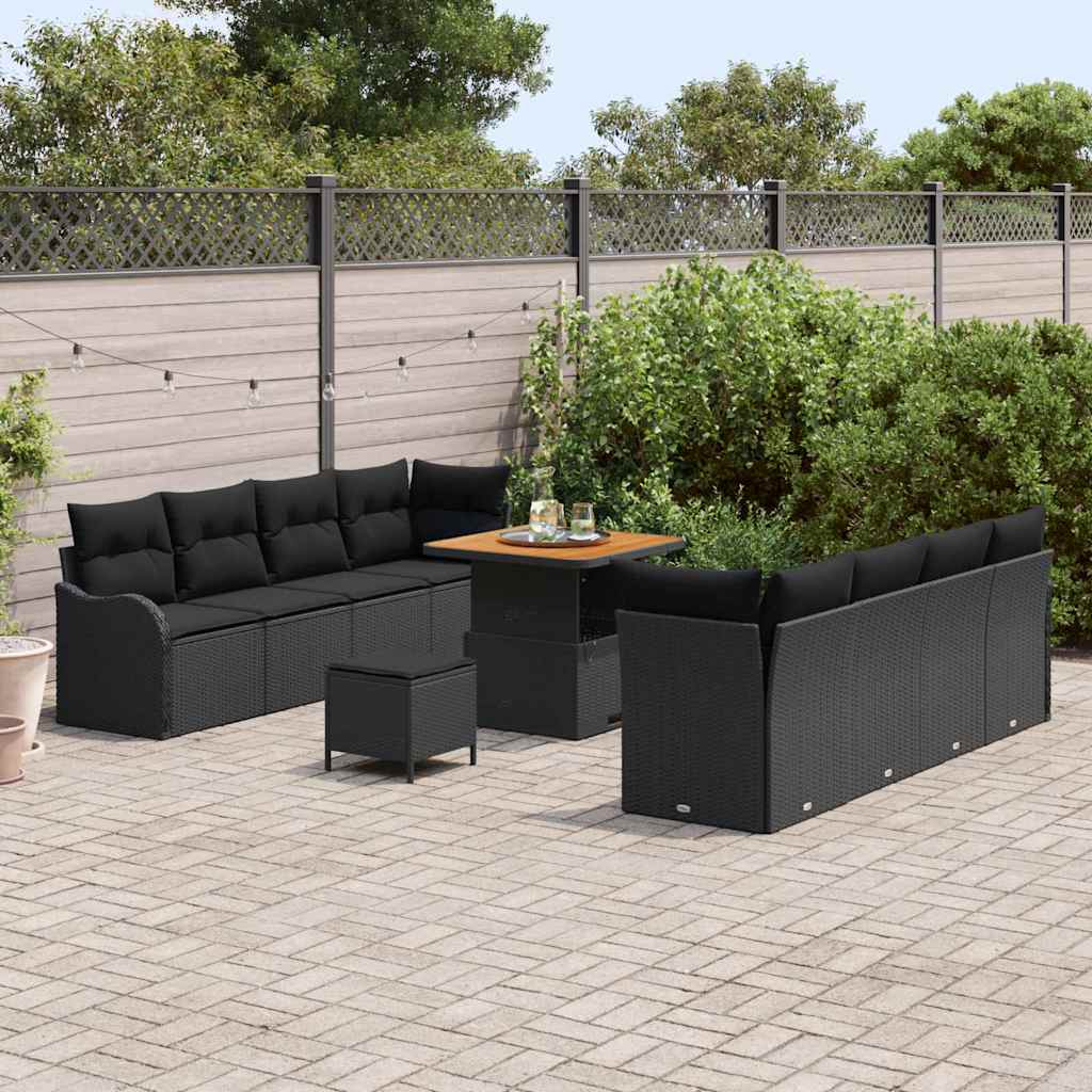 Garten-Sofa-Set 11 pcs Schwarz Poly-Rattan