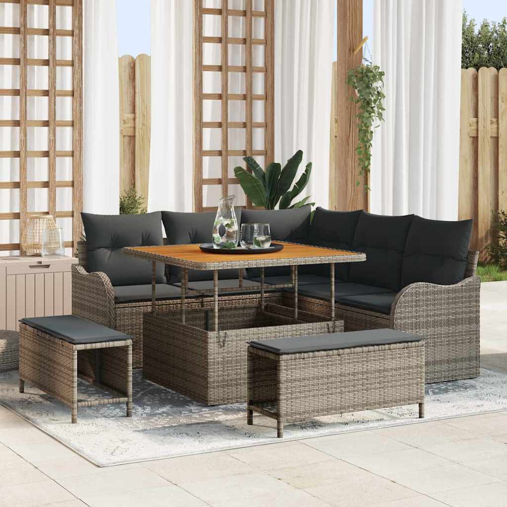 Garten-Sofa-Set 8 pcs Grau Poly-Rattan