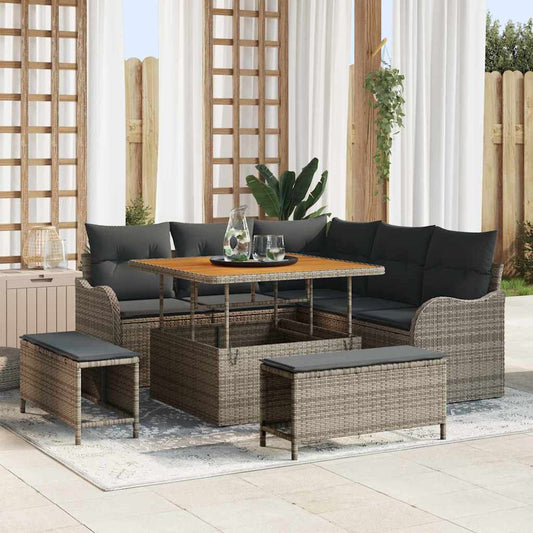 Garten-Sofa-Set 8 pcs Grau Poly-Rattan
