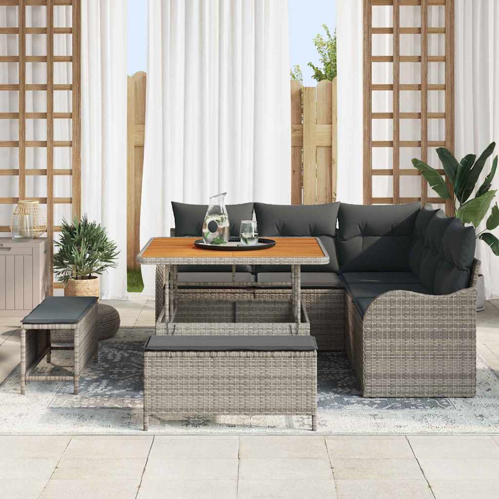 Garten-Sofa-Set 8 pcs Grau Poly-Rattan