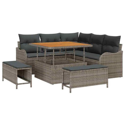 Garten-Sofa-Set 8 pcs Grau Poly-Rattan