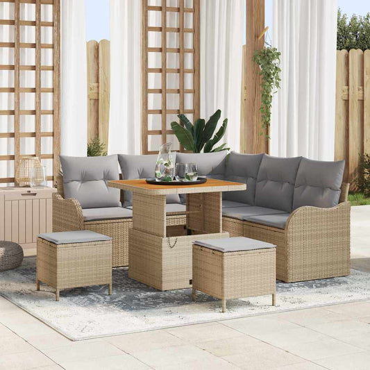 Garten-Sofa-Set 8 pcs Beige Poly-Rattan
