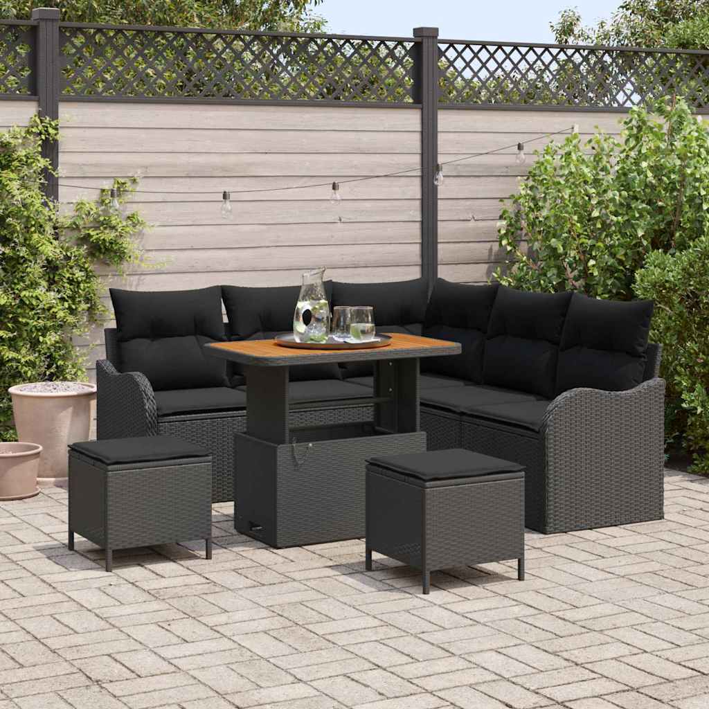 Garten-Sofa-Set 8 pcs Schwarz Poly-Rattan