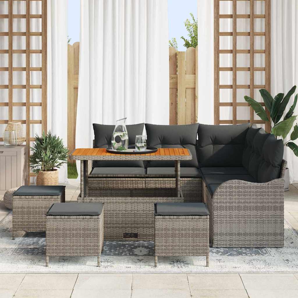 Garten-Sofa-Set 9 pcs Grau Poly-Rattan
