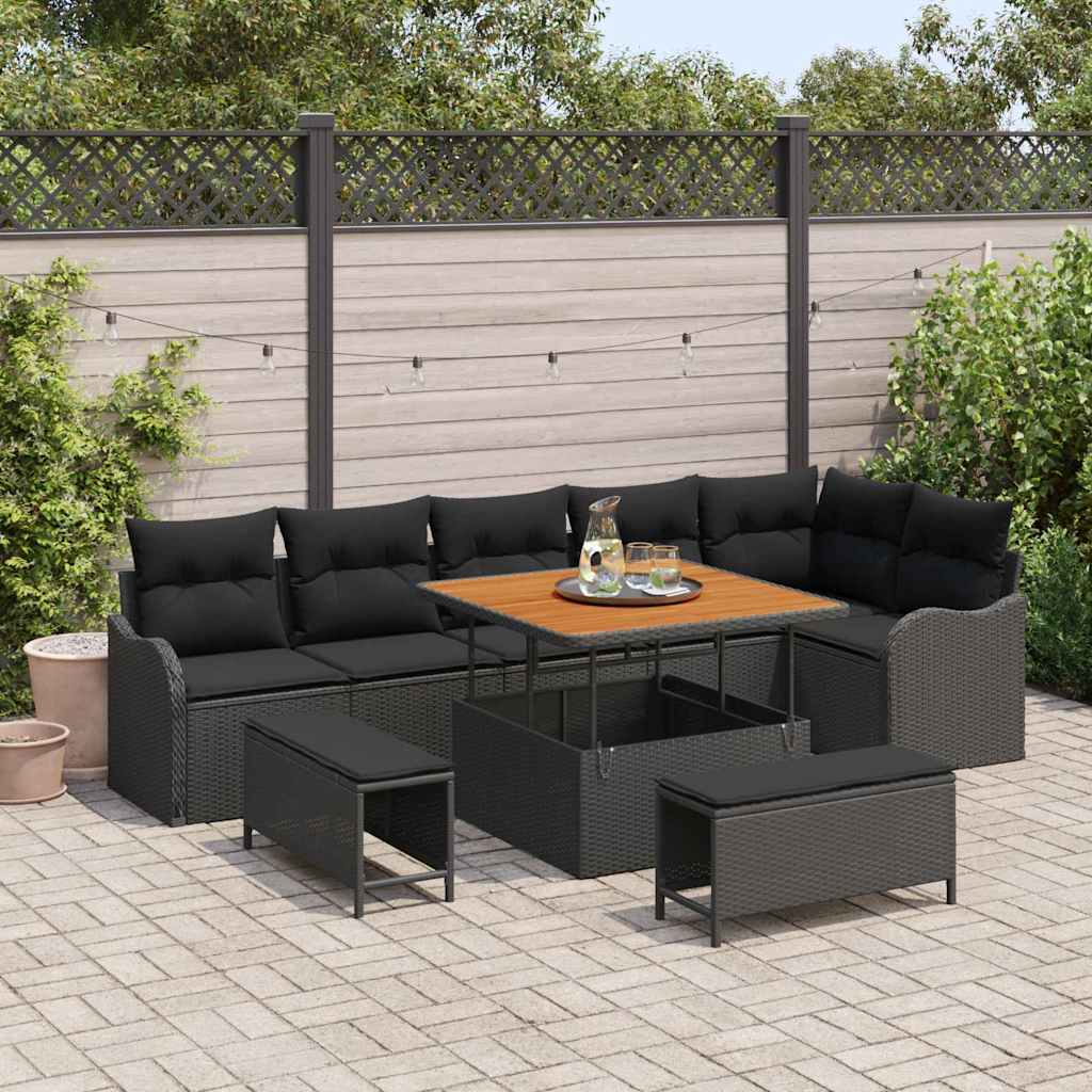 Garten-Sofa-Set 9 pcs Schwarz Poly-Rattan