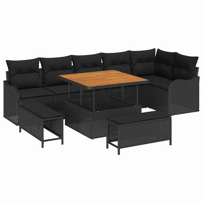 Garten-Sofa-Set 9 pcs Schwarz Poly-Rattan