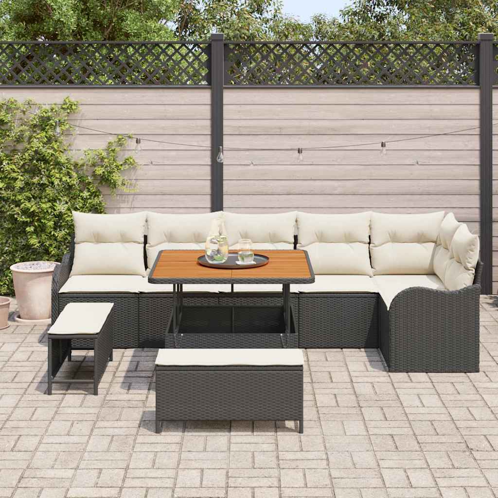 Garten-Sofa-Set 9 pcs Schwarz Poly-Rattan
