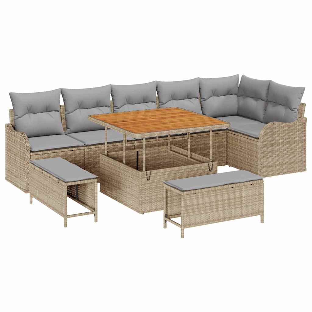 Garten-Sofa-Set 9 pcs Beige Poly-Rattan