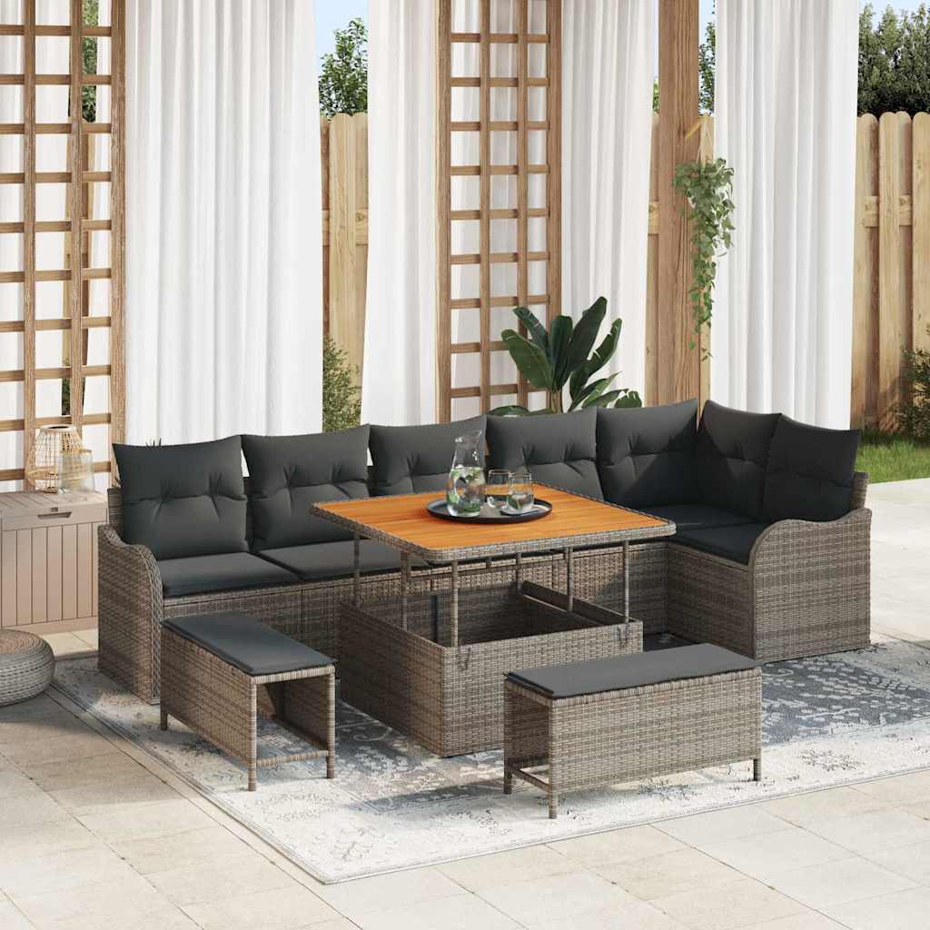Garten-Sofa-Set 9 pcs Grau Poly-Rattan