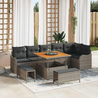 Garten-Sofa-Set 9 pcs Grau Poly-Rattan