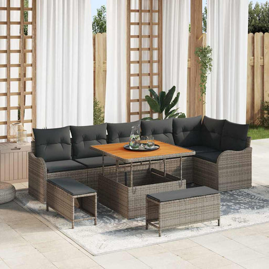 Garten-Sofa-Set 9 pcs Grau Poly-Rattan