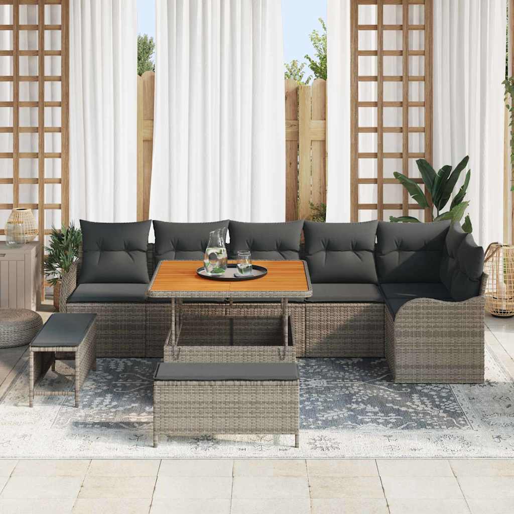 Garten-Sofa-Set 9 pcs Grau Poly-Rattan