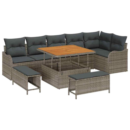 Garten-Sofa-Set 9 pcs Grau Poly-Rattan