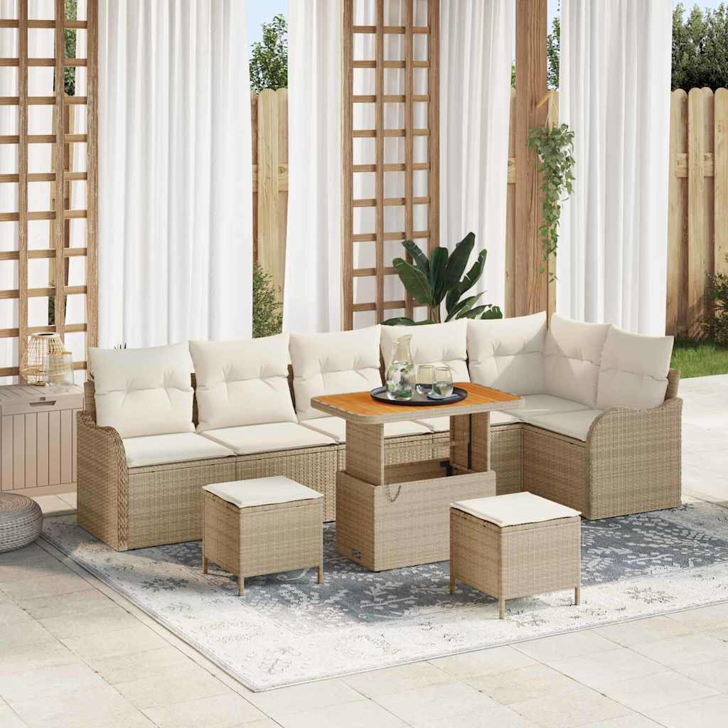 Garten-Sofa-Set 9 pcs Beige Poly-Rattan