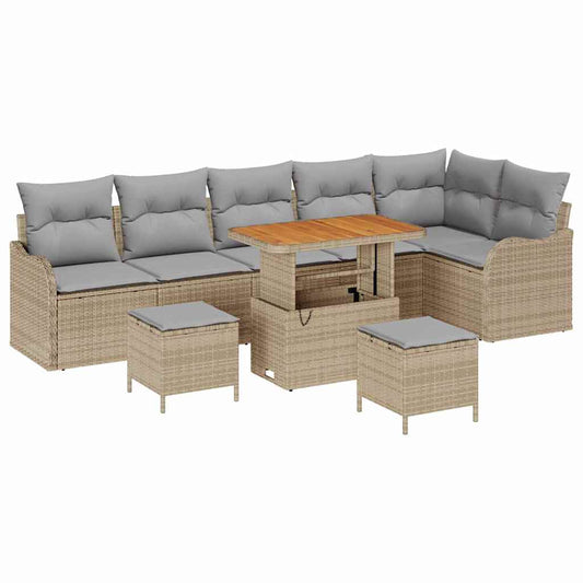 Garten-Sofa-Set 9 pcs Beige Poly-Rattan