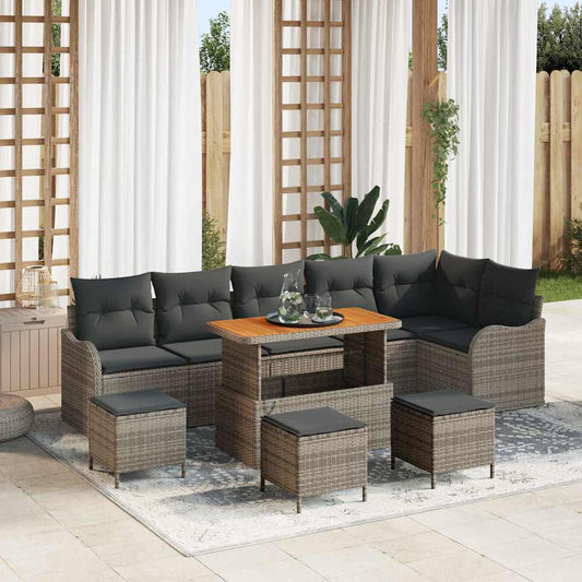 Garten-Sofa-Set 10 pcs Grau Poly-Rattan
