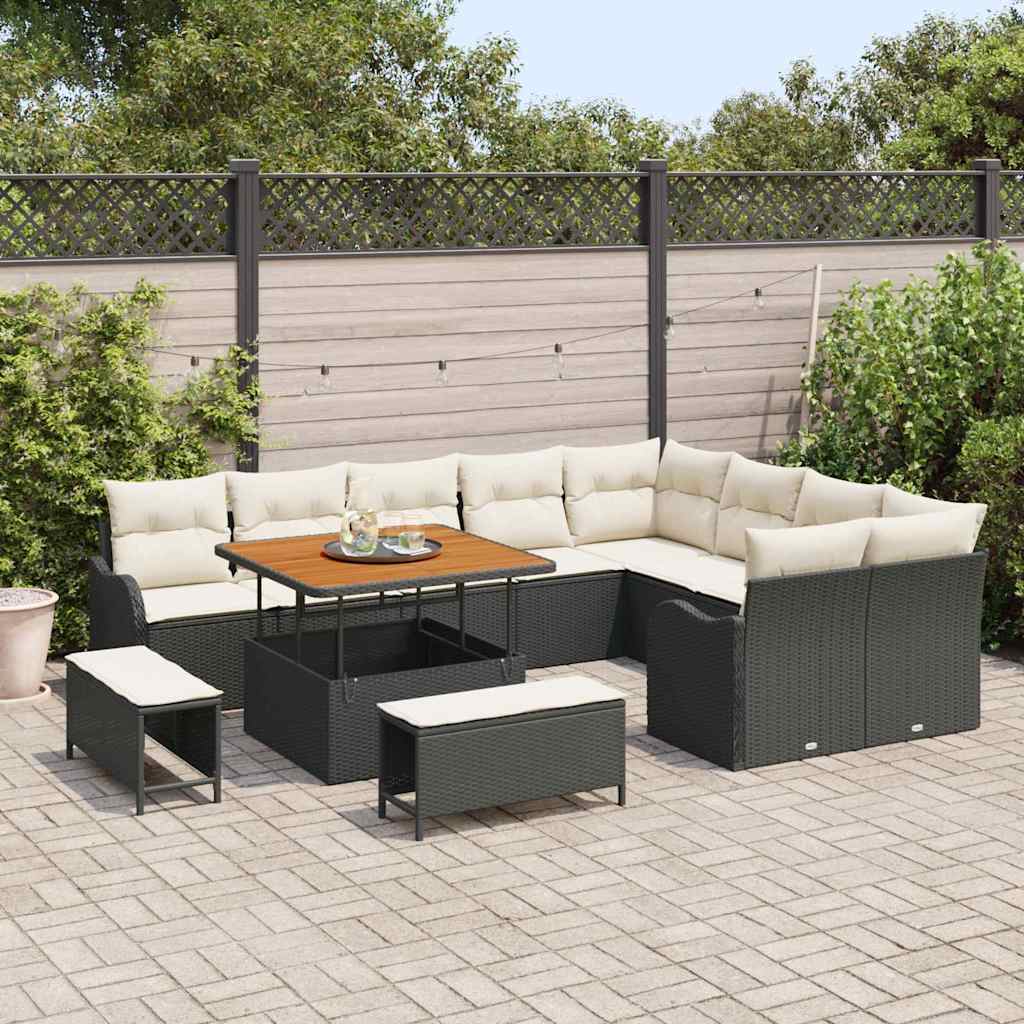 Garten-Sofa-Set 12 pcs Schwarz Poly-Rattan