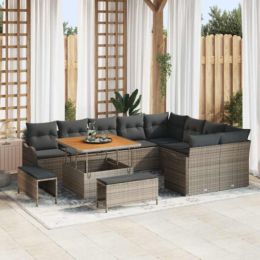 Garten-Sofa-Set 12 pcs Grau Poly-Rattan