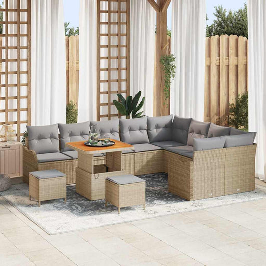 Garten-Sofa-Set 12 pcs Beige Poly-Rattan