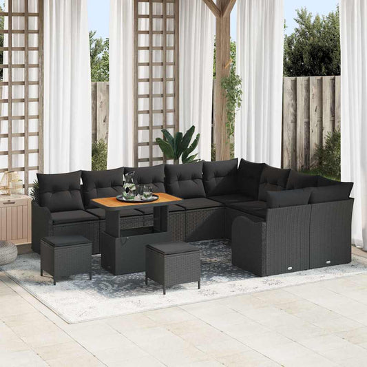 Garten-Sofa-Set 12 pcs Schwarz Poly-Rattan