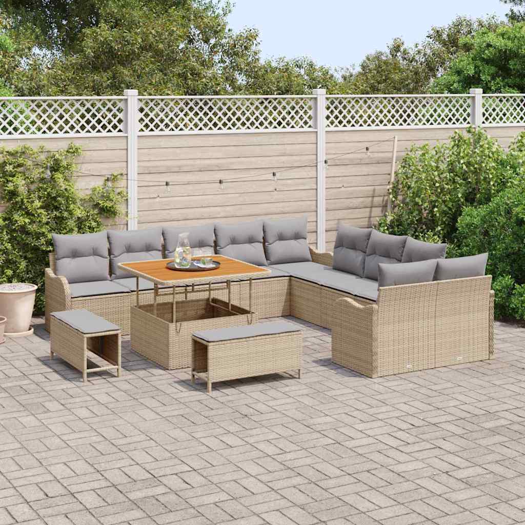 Garten-Sofa-Set 13 pcs Beige Poly-Rattan