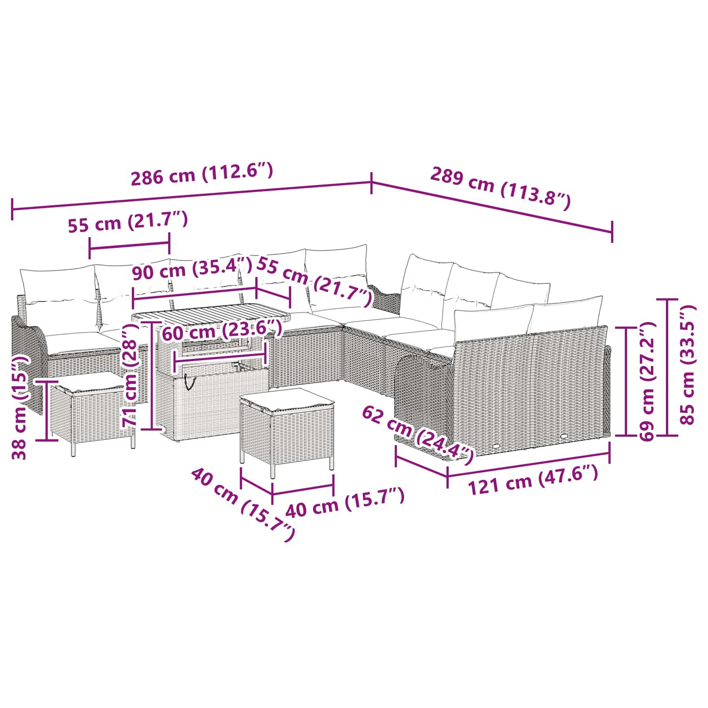 Garten-Sofa-Set 13 pcs Grau Poly-Rattan